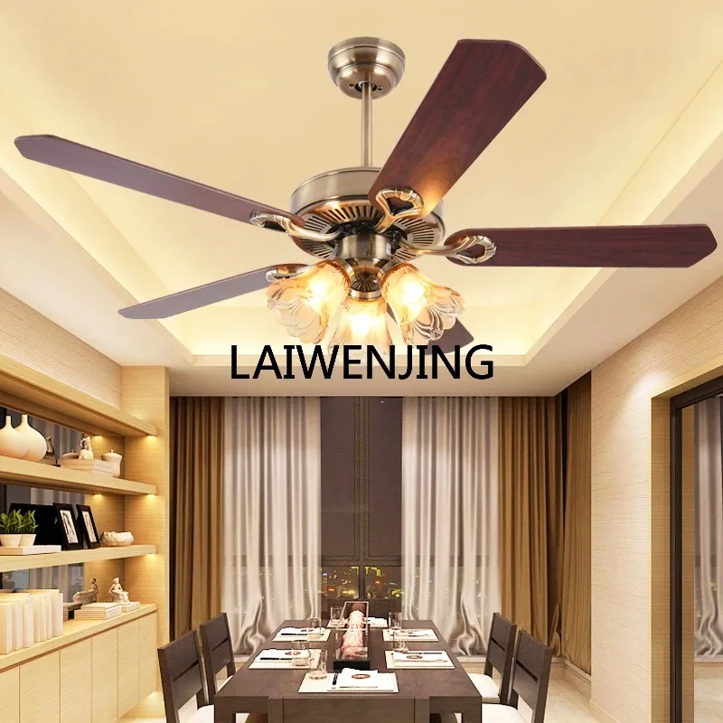 MJY home living room dining room industrial style retro ceiling fan with lamp black