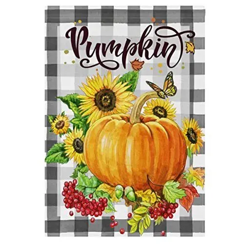 Pumpkin Sunflowers Berry Harvest Garden Flag 12 x 18 Double Sided Welcome Fal...