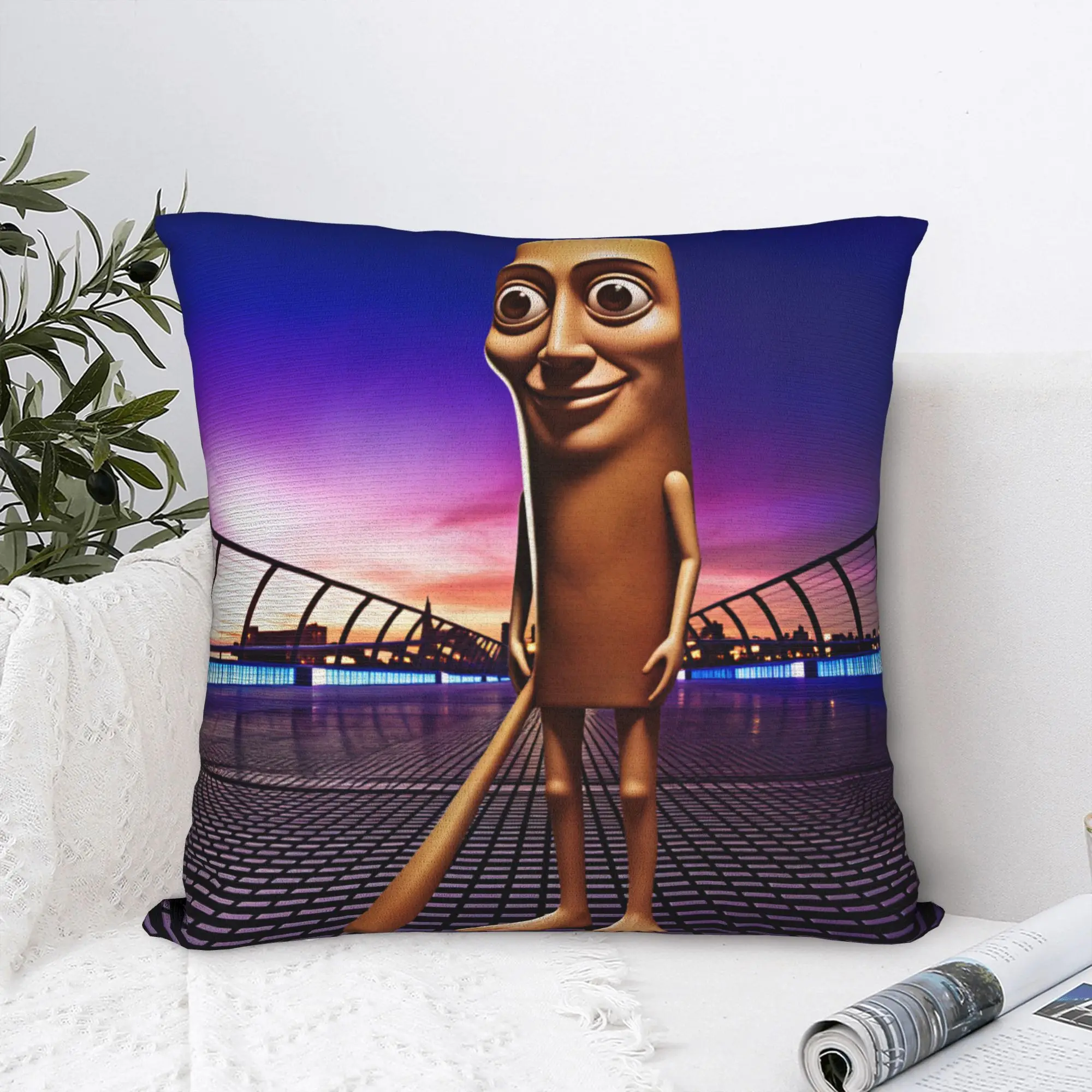 Tung Tung Sahur Sunset City Bridge Pillow Cover  Square Cushion Cover Retro Trendy Pillow Case For Office Car Home Decor