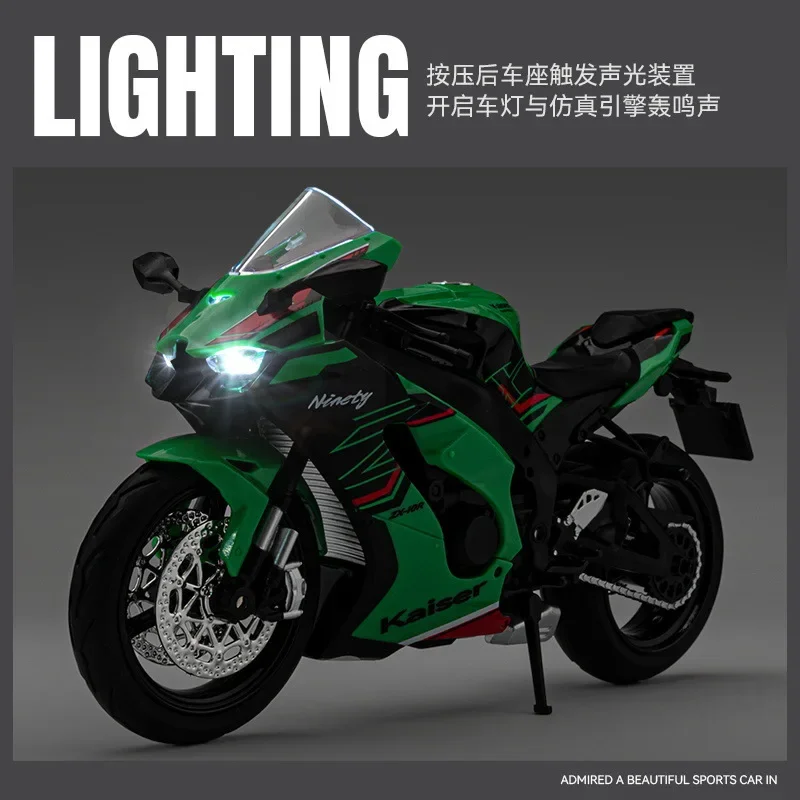 1:12 Kawasaki Ninja ZX-10R simulazione lega moto metallo pressofuso luce sonora per collezione regalo giocattolo ragazzo