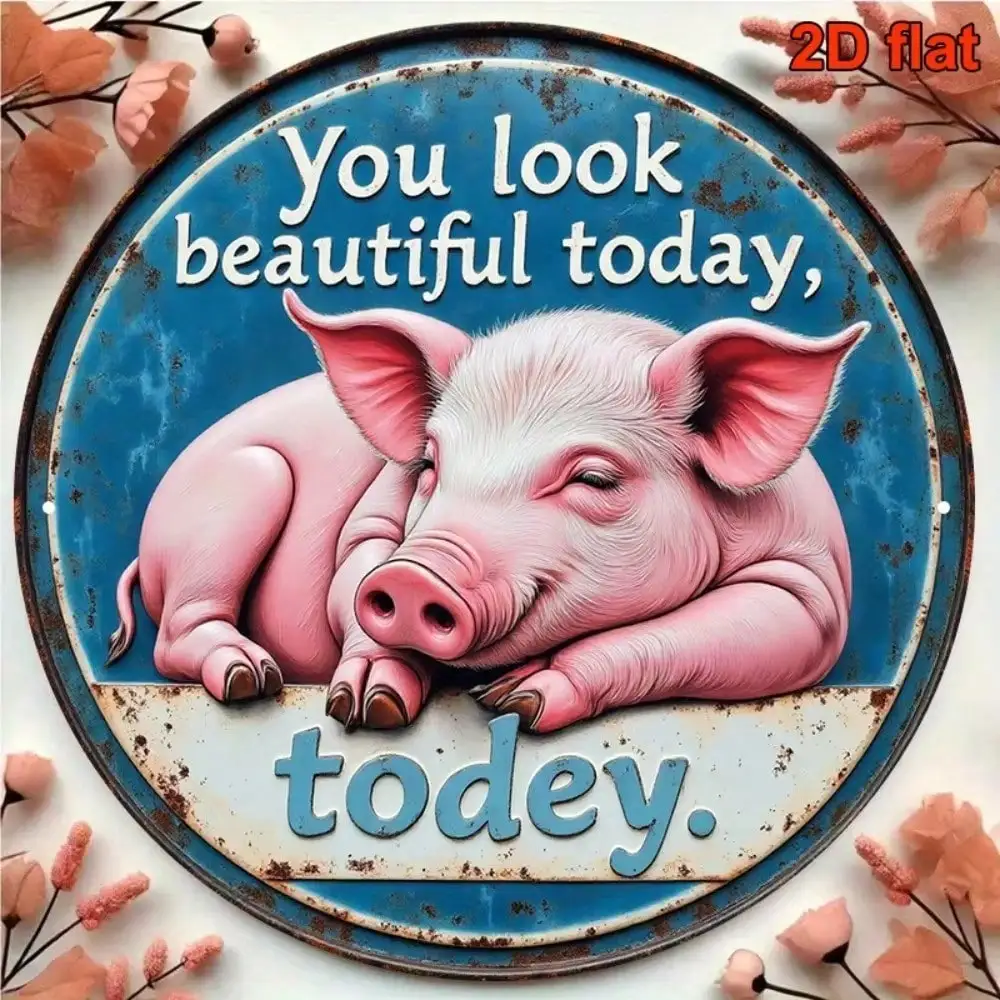 CIFBUY – Art mural en aluminium en forme de cochon mignon, style rustique, 8x8 pouces, panneau métallique imperméable pour cuisine, bar, café, décoration de la maison