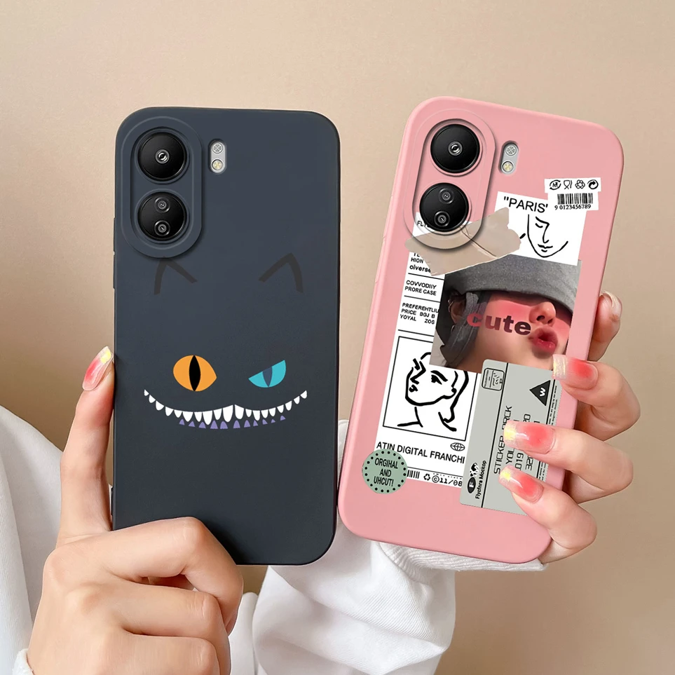 Casing ponsel cairan silikon lembut, pelindung ponsel bunga untuk Xiaomi Redmi 13C 4G, Funda tahan guncangan untuk Redmi13C redcocoque