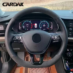 CARDAK Hand-stitched Black Leather Suede Steering Wheel Cover for Volkswagen VW Golf 7 Mk7 New Polo Jetta Passat B8