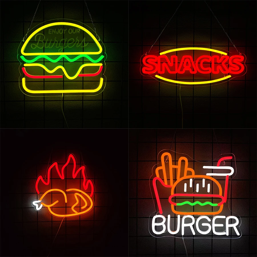 

Fast Food Led Neon Sign, Used For Snack Business Wall Decor, Hamburger Fried Chicken Icon, Fast Food Restaurant Wall Lamp.