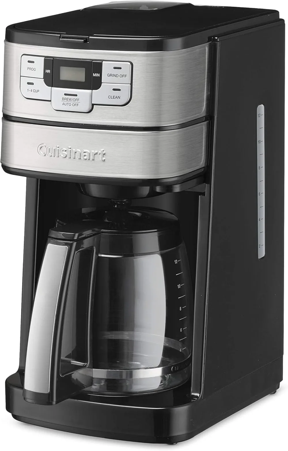 Automatic Grind and Brew 12-Cup Coffeemaker with 1-4 Cup Setting and Auto-Shutoff, Black/Stainless Steel