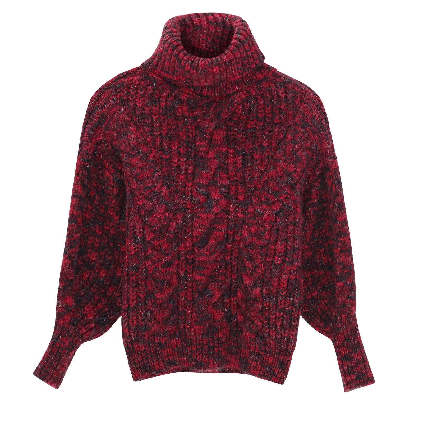 

Women's Fashion Autumn And Winter High Collar Loose Mixed Color Flower Thick Wool Pullover Long Sleeve Knitted Warm Sweater