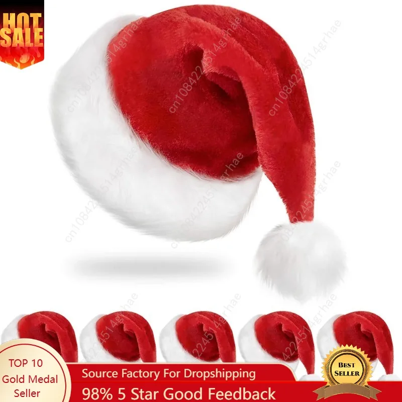 

RJVW 6Pcs Santa Hats Christmas Hats: Xmas Holiday Hat for Adults, Unisex Velvet Classic Santa Hat for Xmas New Year