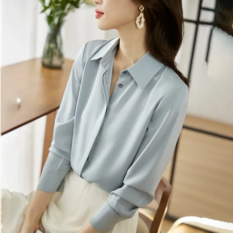 Chiffon Langarm drehen Kragen Frauen Hemd Büro Dame Chiffon Hemd Bluse Frauen Tops Blusa Blusas Camisas de Mujer G837