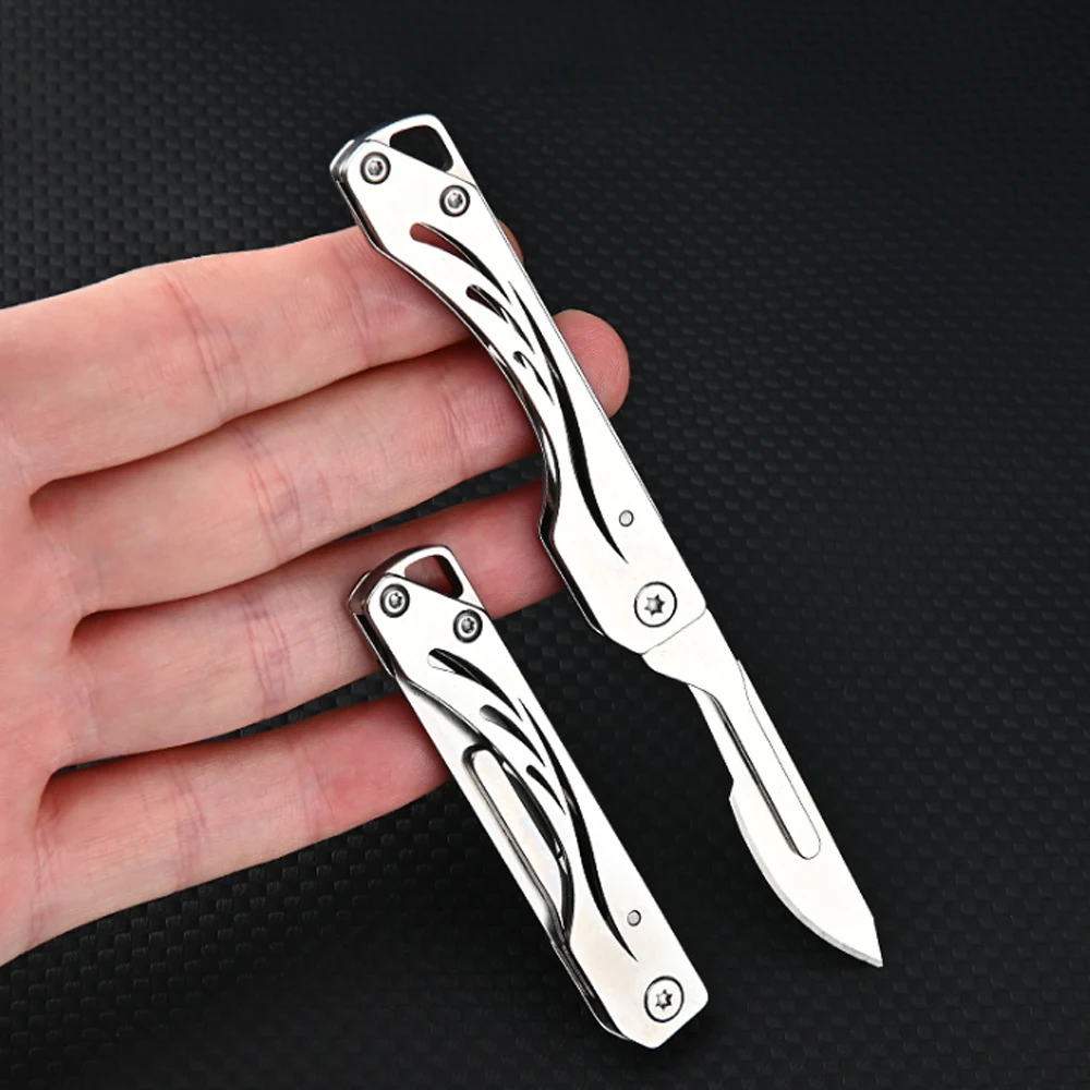 New mini stainless steel folding Scalpel, medical folding knife, outdoor unpacking pocket knife, with 10 replaceable blades