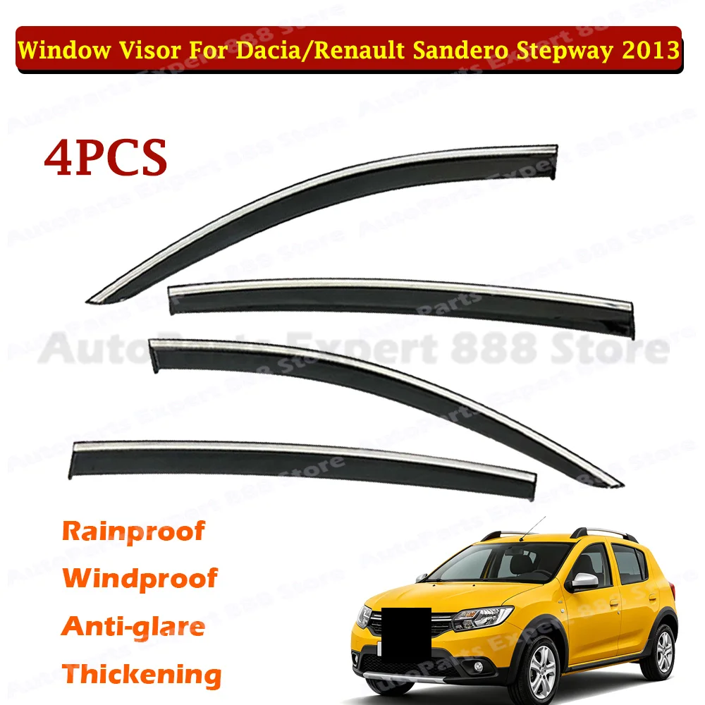 Window Visor Wind Deflector Rain Guard 3M Tape On No Drill Side Window Shield For Dacia/Renault Sandero Stepway 2013
