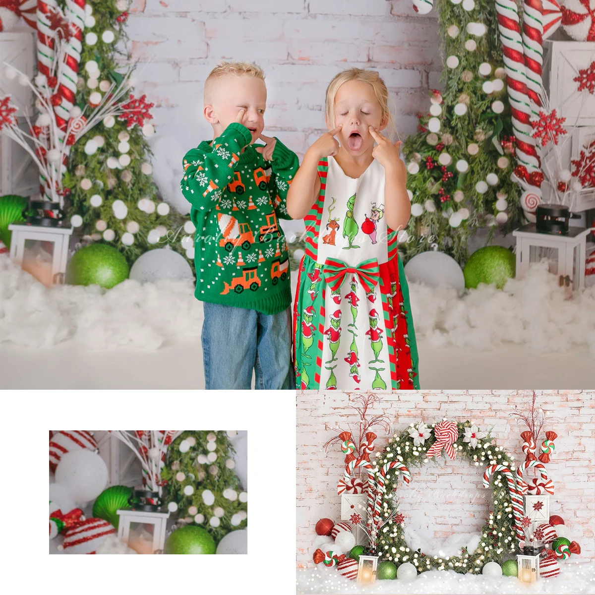 

Festive Christmas Wreath Backgrounds Kids Adult Photography Props Child Baby Decors Xmas Candy Brick Wall Photo Backdrops