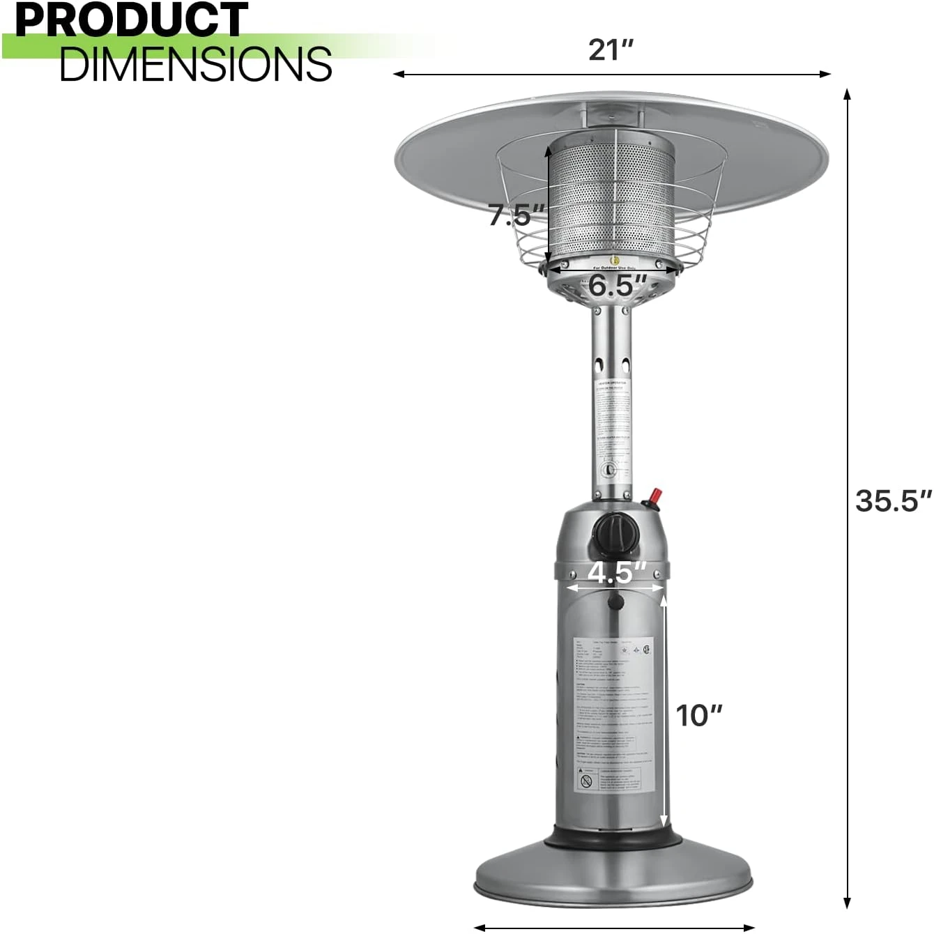 Portable Patio Heater, Steel Tabletop Lightweight Propane 11,000 BTU Outdoor Propane Table Top Heater for Outside Home Patio