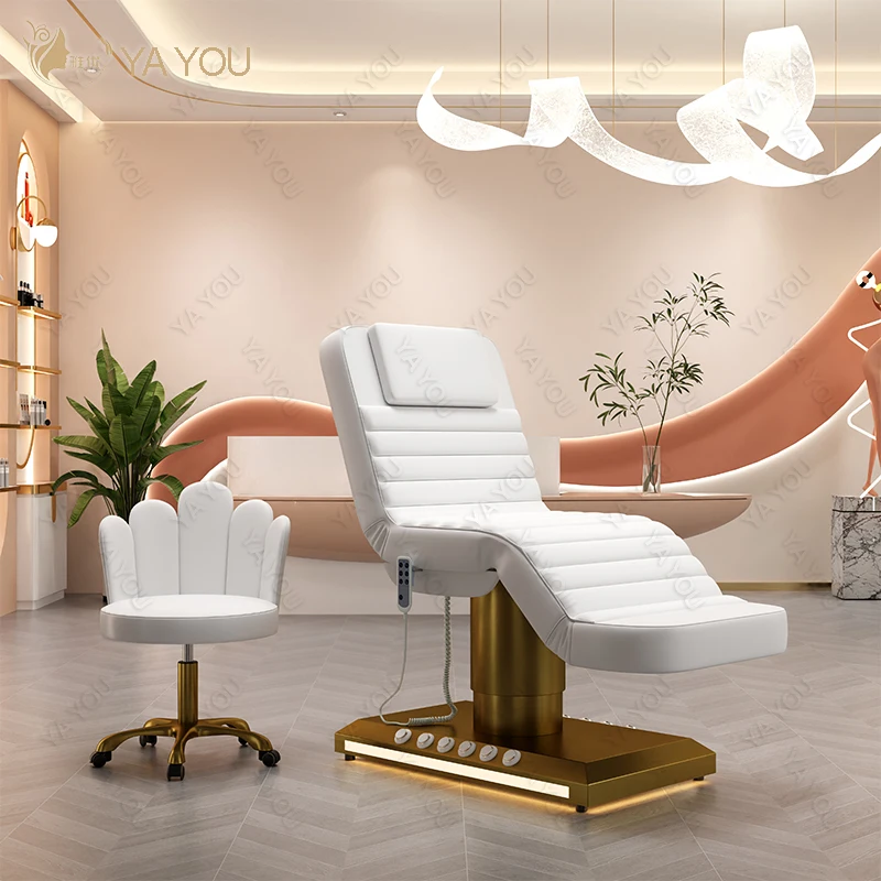 

# Hot Sales Luxury White Gold-Plated Foot Control Base 3 Motor Electric Facial Beauty Massage Bed