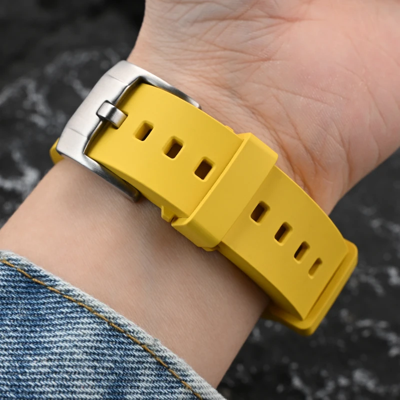 فلورو شريط مطاطي 19/20/21/22/24 مللي متر ثقوب تنفس FKM الإفراج السريع الرجال النساء العالمي الغوص مقاوم للماء استبدال حزام (استيك) ساعة