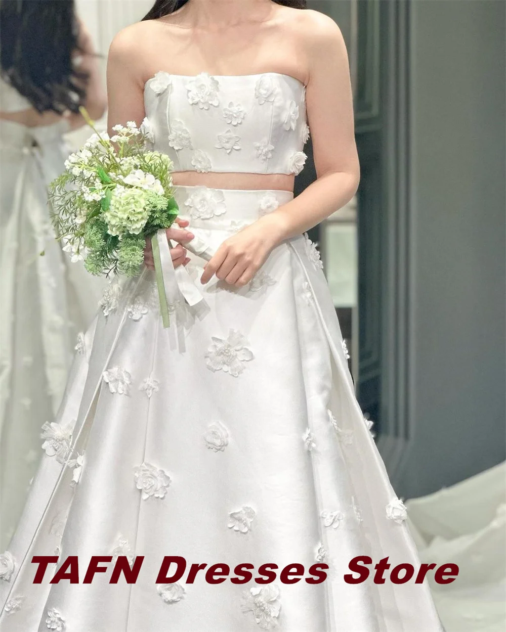 TAFN Two Piece Wedding Dresses Photo Shoot Strapless A-line Floral Appliques Bridal Gown 2024 웨딩드레스