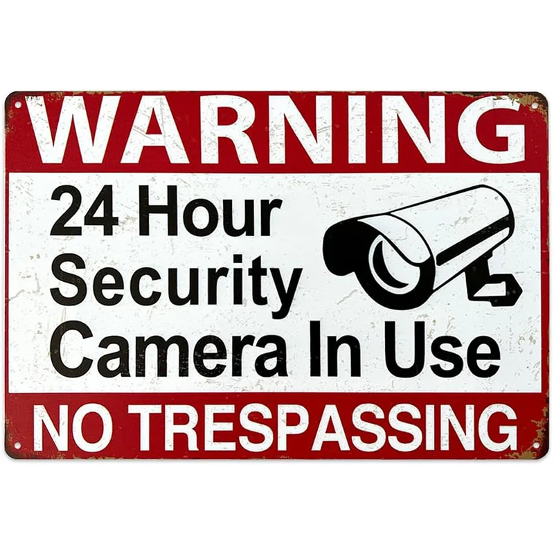 Painel de aço para câmera de vigilância, placa de aviso de vigilância, estilo americano.