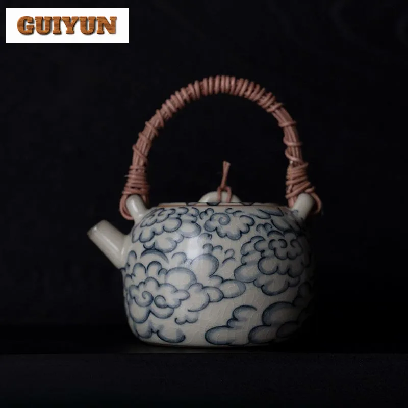 

230ml Retro Ru Kiln Vine Weaving Lifting Beam Teapot Aesthetic Pot Household Tea Making Kettle with Filter Tea Items Decoration