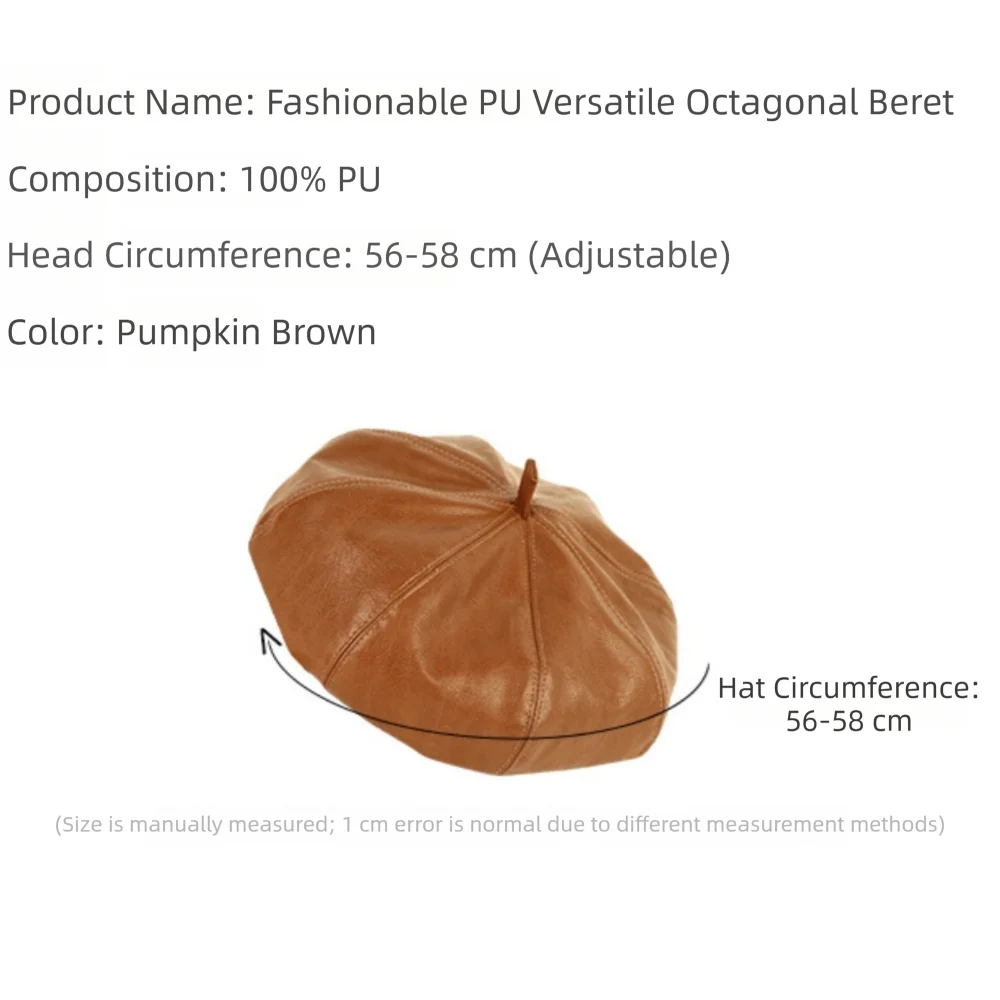 Trendy Retro Beret Hat Solid Color PU Leather French Cap Octagonal Painter Cap for Women