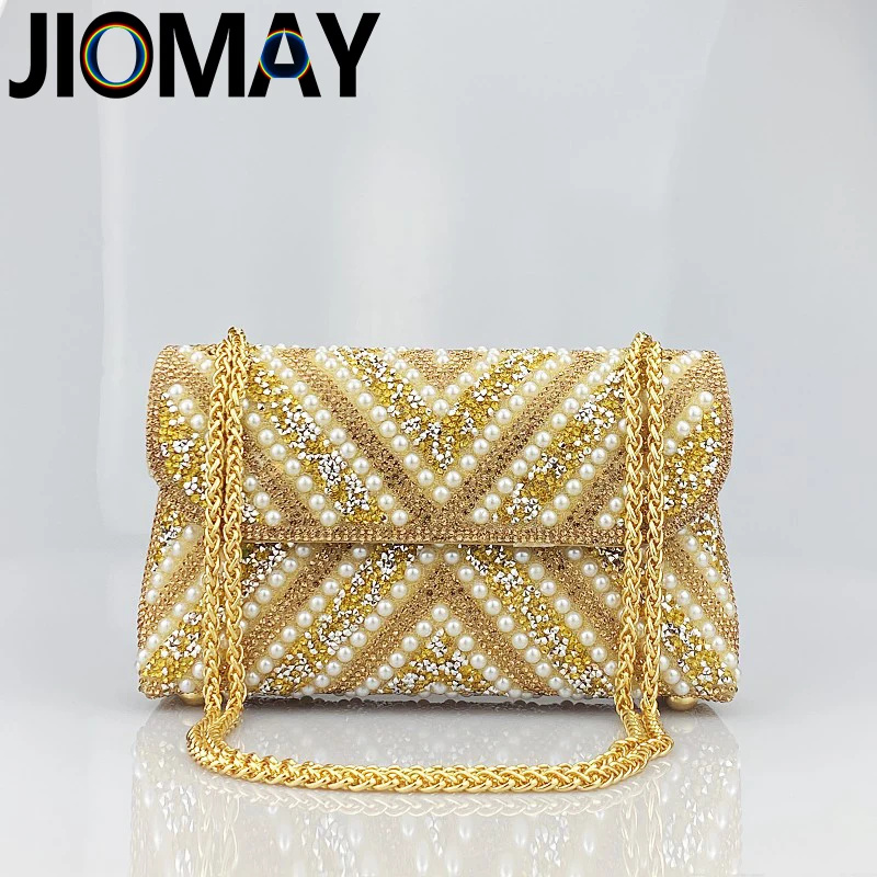 JIOMAY Exquisite Gold Purse Luxury Designer Handbags High Quality 2024 Triangle Designer Pearl Bag Color Contrast Evening Bags