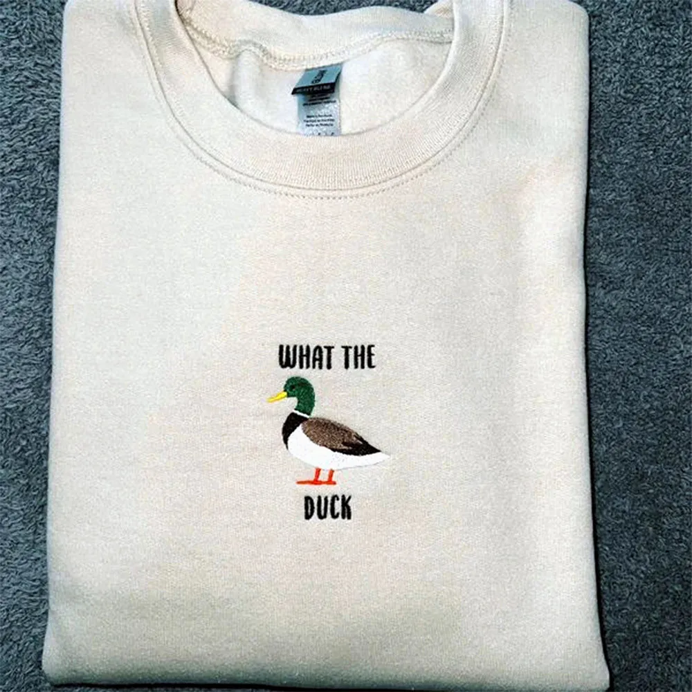 What The Duck Funny Embroidered Female Crewneck Sweatshirts Spring Thick Warm Pullover Vintage Style Long Sleeve Casual Jumper