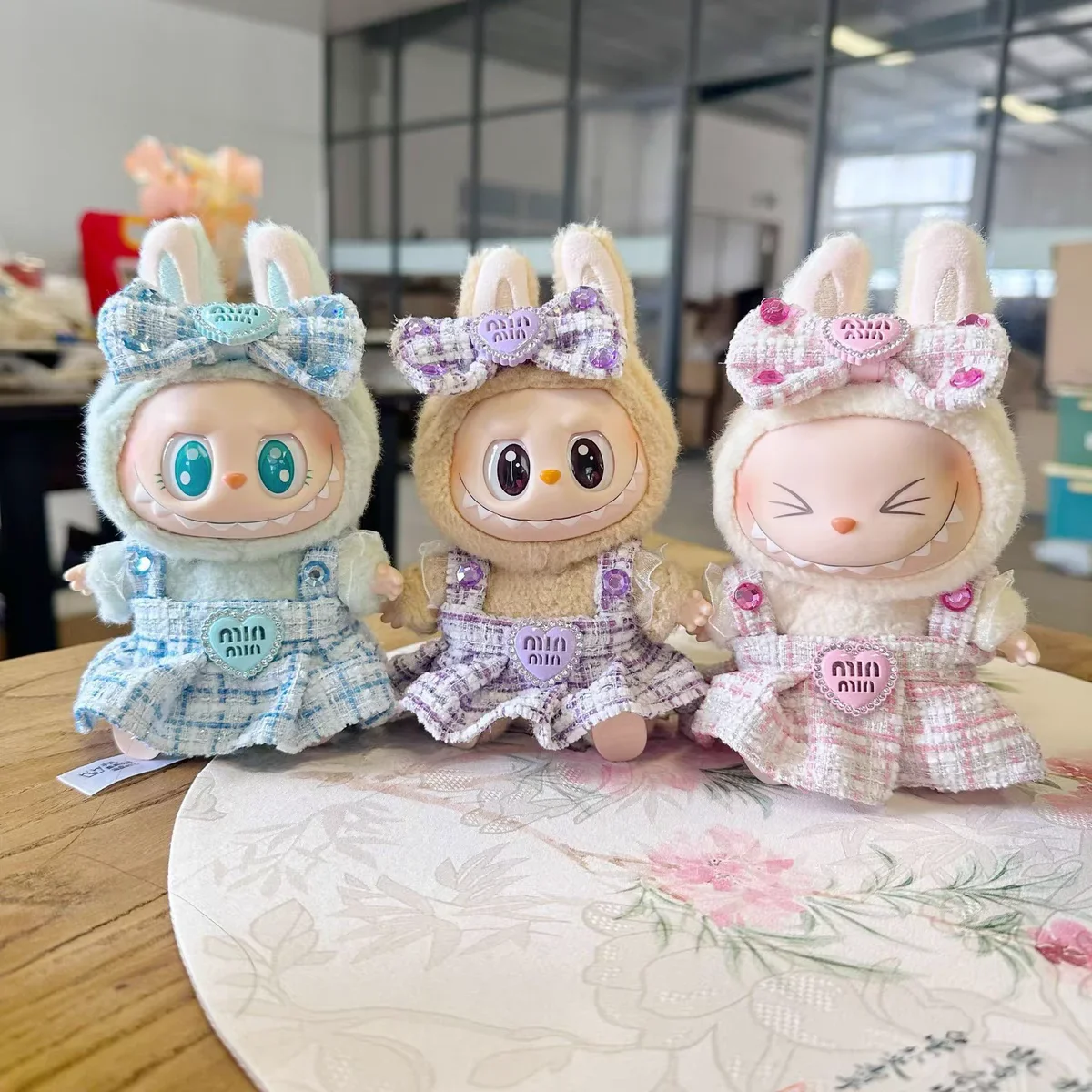 

For Labubu accessories Sitting Party Series Classic Dress Grid For Labubu outfit designer Kid Gift Labubu clothing designer