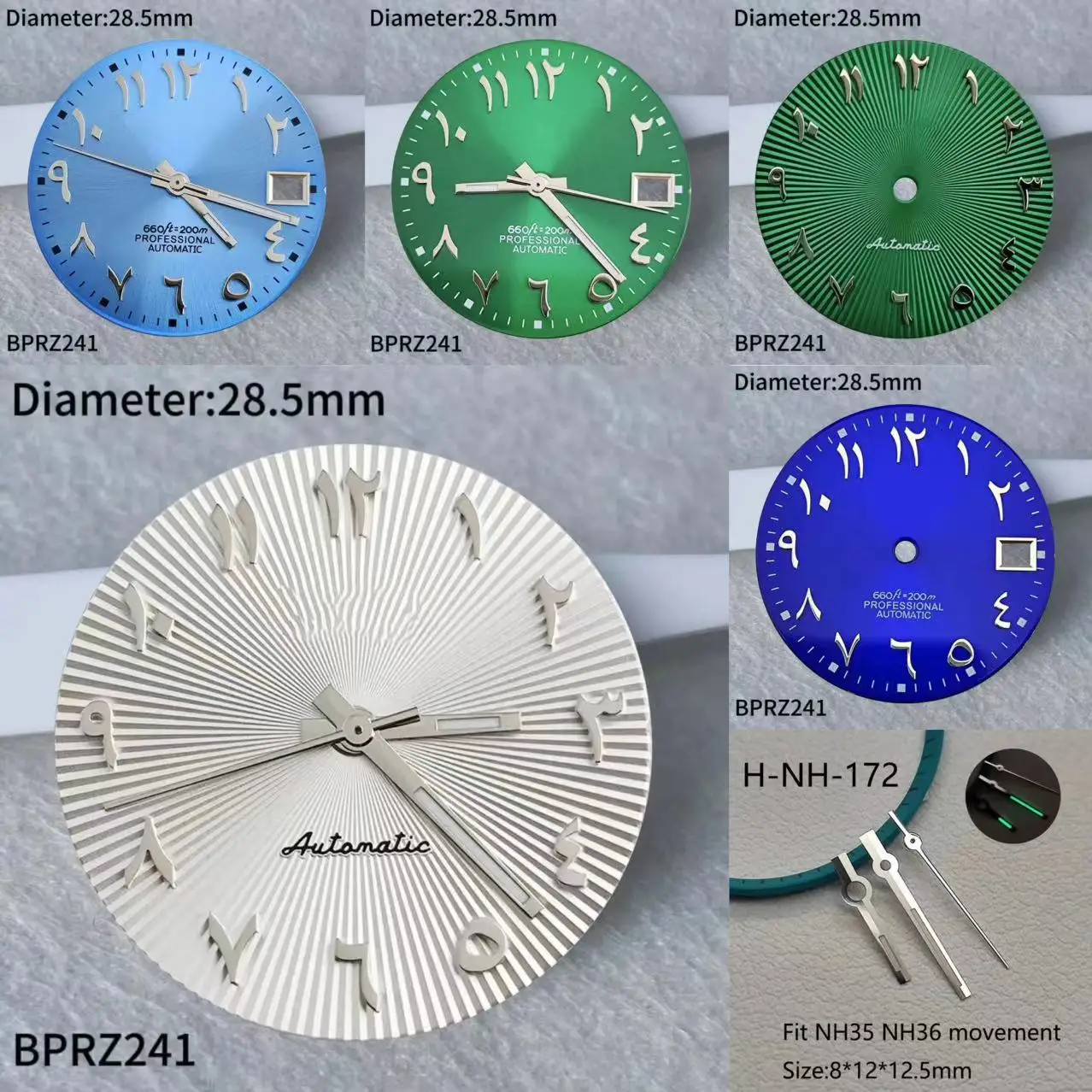 28.5mm S logo Arabic numerals dial Suitable nh no luminous dial 35 Movement accessories Watch repair tool blue green blue dial