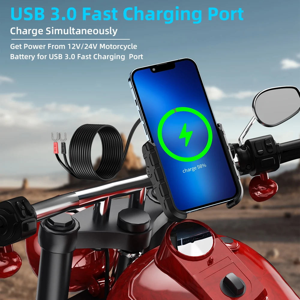 حامل هاتف للدراجات النارية مع شاحن USB C 20 وات منفذ شحن سريع مقاوم للماء حامل هاتف محمول للدراجات النارية