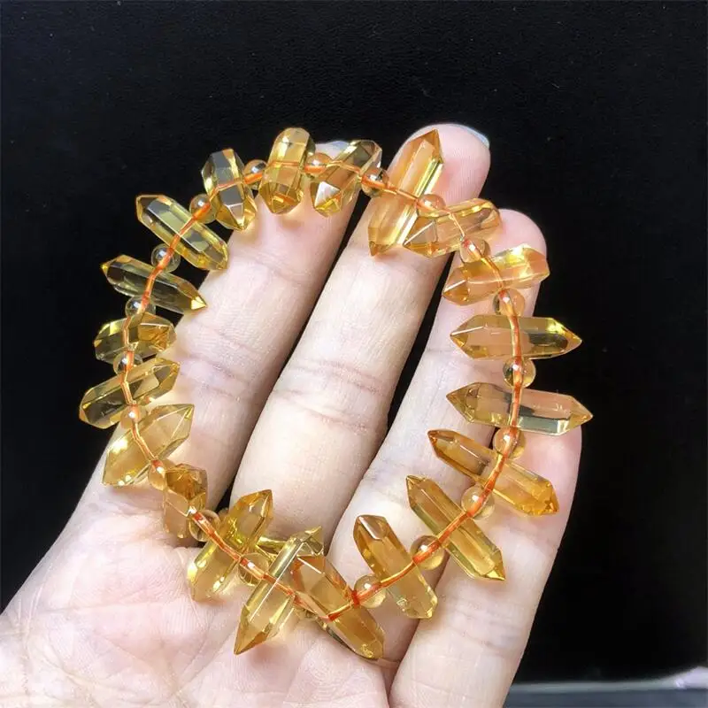 

19MM Natural Brazilian Citrine Quartz Double Point Bead Bracelet Healing Gemstone Round Beads Jewelry Couple Holiday Gift
