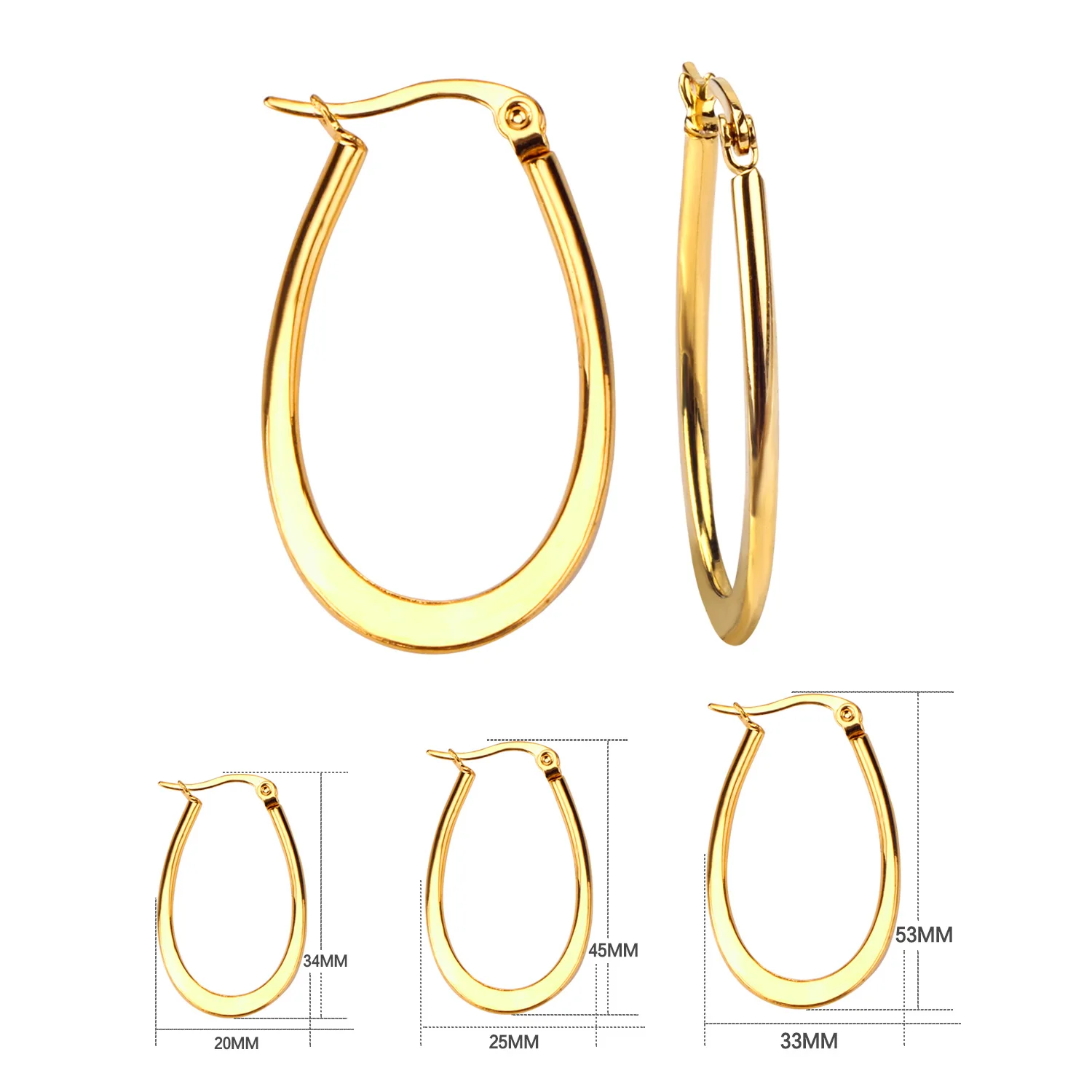 Damen-Ohrringe, klassisch, schlicht, U-förmig, Edelstahl, 30/40/MM-Set, Ohrringe, modisches Temperament, Geschenk, Schmuck