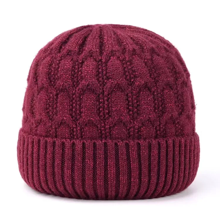 Thickened Winter Knitted Hat for Elderly Women Single Layer Thin Woolen Cap Autumn Winter Casual Style No Brim round Top Hat
