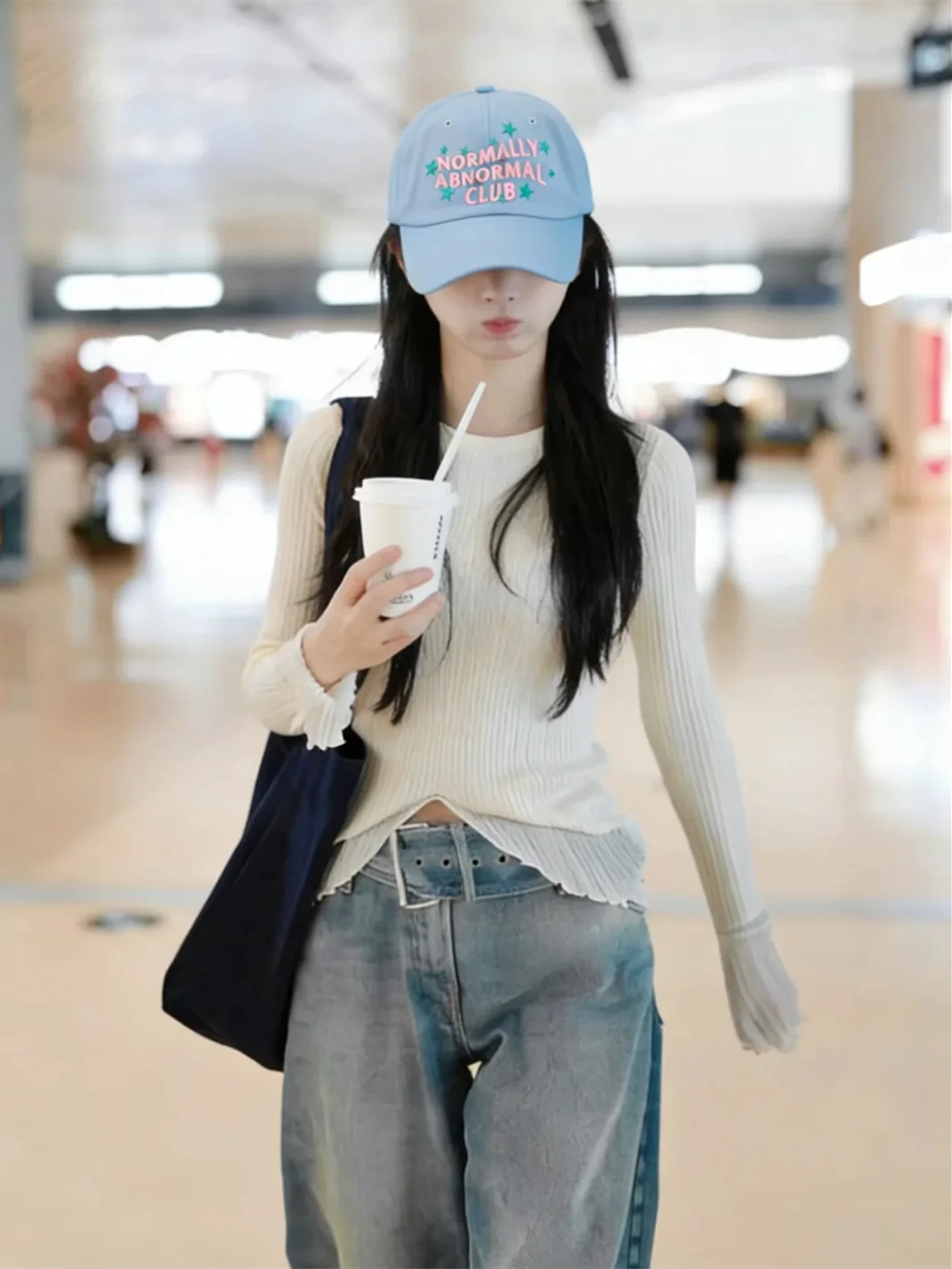 pbmarket-baseball-cap-xiwei-tang-letter-embroidery-large-circumference-face-slimming-sun-protection-duckbill-cap-unisex