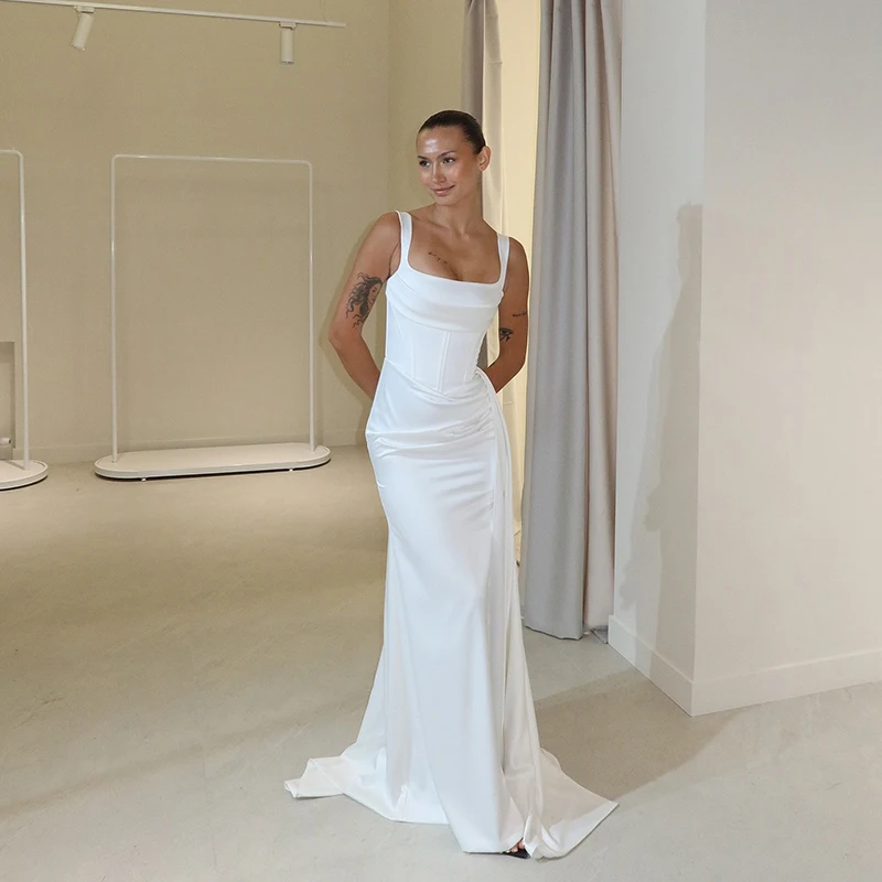 

Eightree White Mermaid Wedding Dresses Square Collar Side Slit Long Evening Wedding Ball Gown 2026 Bridal Prom Dress Customized