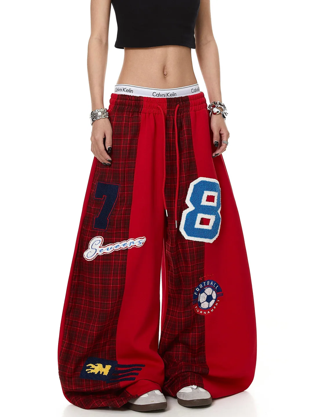 American Style Street Dance Hip Hop Pattern Splicing Sport Sweatpants Autumn Design Casual Wide Leg Pants Loose Knife Pants