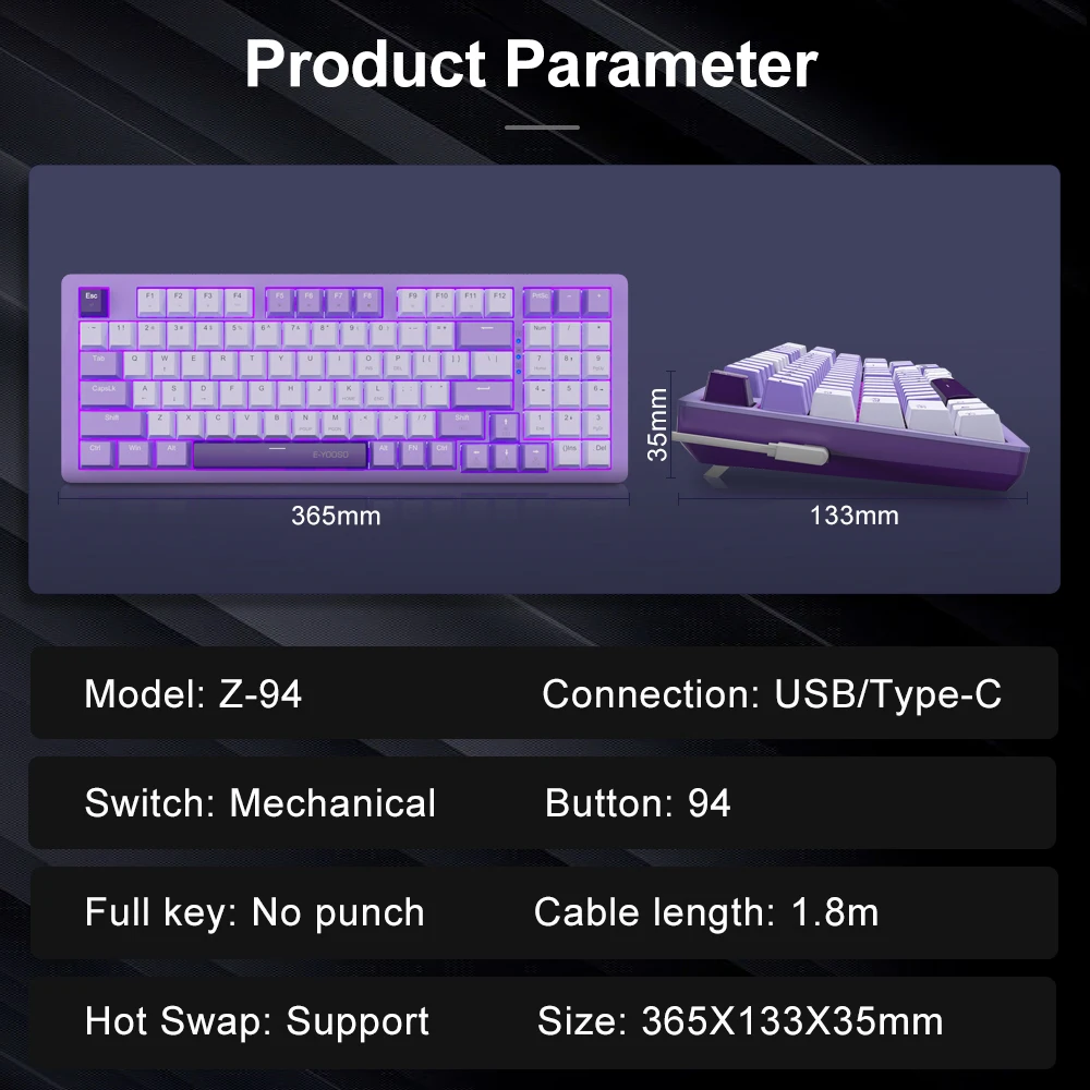 E-YOOSO Z94 USB Mechanical Gaming Keyboard Wired Monochrome