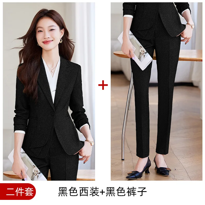 Szary komplet garniturów dla kobiet Profesjonalny sklep jubilerski Recepcja obsługi klienta Uniform roboczy Formalna elegancka marynarka