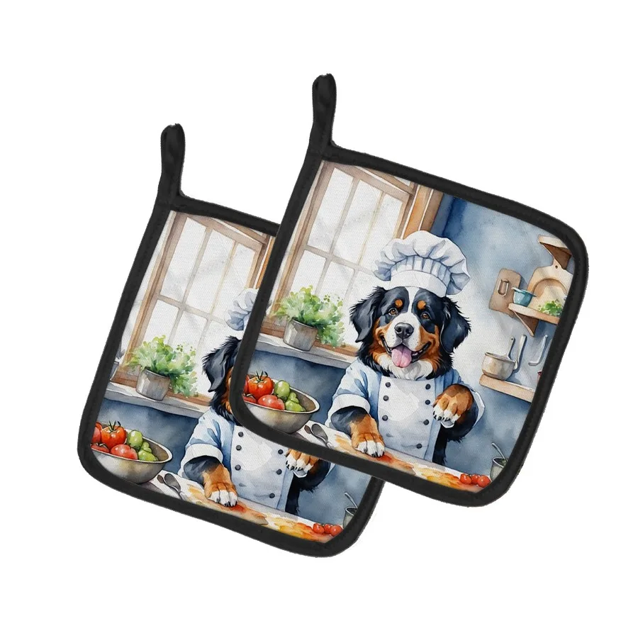 

Bernese Mountain Dog The Chef Pair of Pot Holders Kitchen Heat Resistant Pot Holders Sets Oven Hot Pads for Cooking Baking BBQ