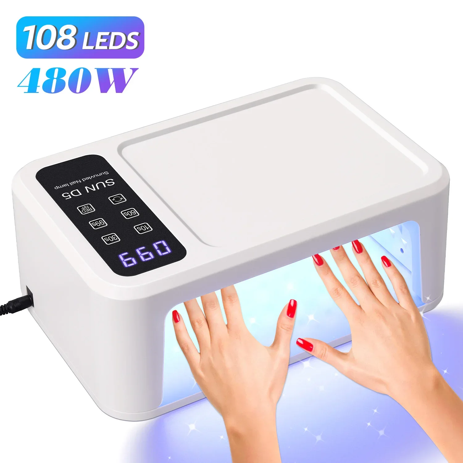 480W UV LED Lamp for Nails 108 LEDs Nail Dryer with Red Light Whitening Mode UV Light for Nail Manicure Lamp 4 Timer Settings