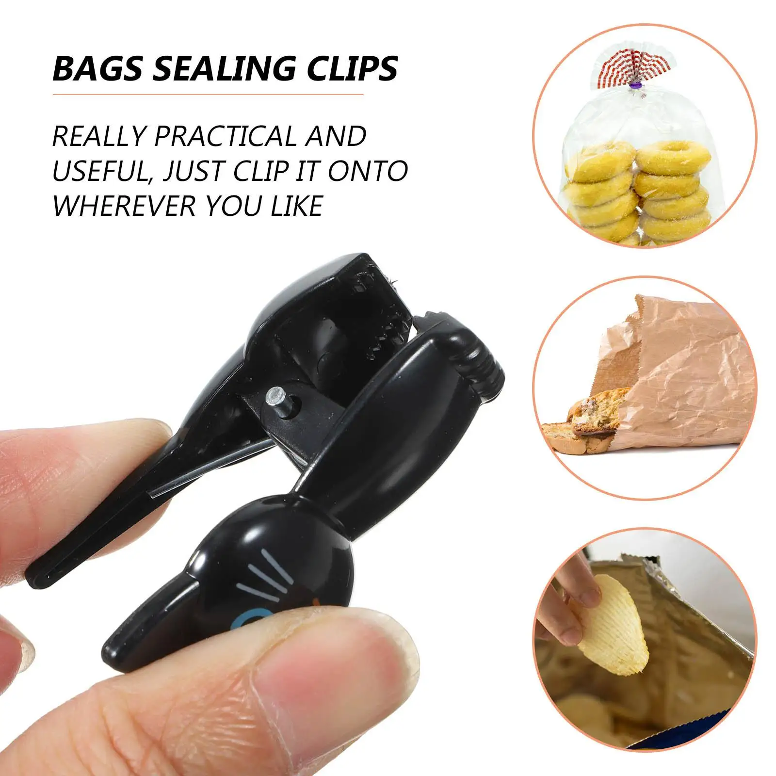 8pcs Cat Style Bag Clips Grey 3 White 3 Cute Sealing Multipurpose Kitchen Snack Reusable Food Package Chip Pouch Clips Office