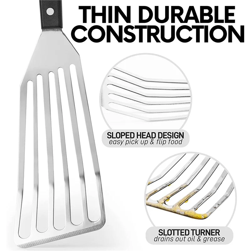 

HGHO 4Pcs 12.4Inch Fish Spatula- Slotted Fish Turner Spatula With Sloped Head Design - Lightweight Thin Spatula Metal
