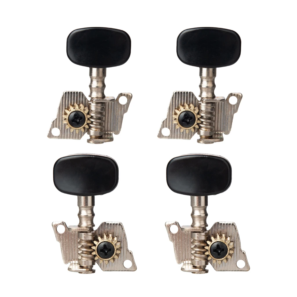 2R2L Nickel-Plated Ukulele Guitar Tuning Pegs Tuners Machine Head Black Knob For Soprano / Concert Tenor Ukuleles