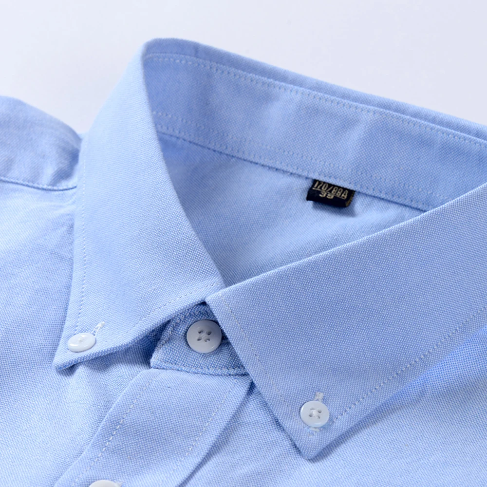 Camisa oxford masculina listrada sólida trabalho casual botão para baixo colarinho camisa de algodão clássico-ajuste camisas de manga longa com bolso
