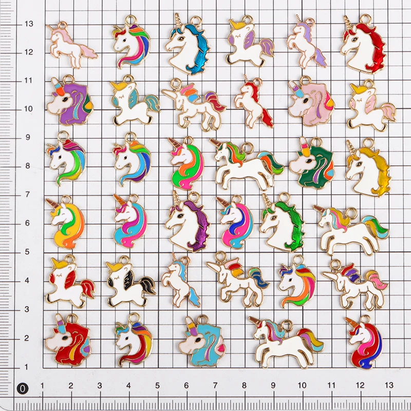 35Pcs Colorful Enamel Unicorn Charms Gold Color Cute Animal Pegasus Pendant DIY Jewelry Making Accessories Earring Keychain Craf