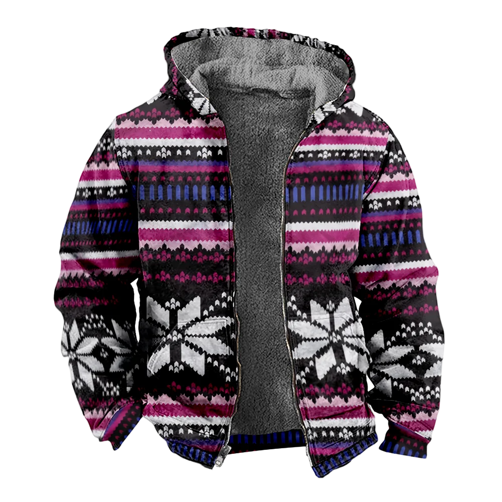 Men's Winter Jackets Coats,snowflake geometric Pattern Cotton Clothes Overcoat Windproofing Beach Daily