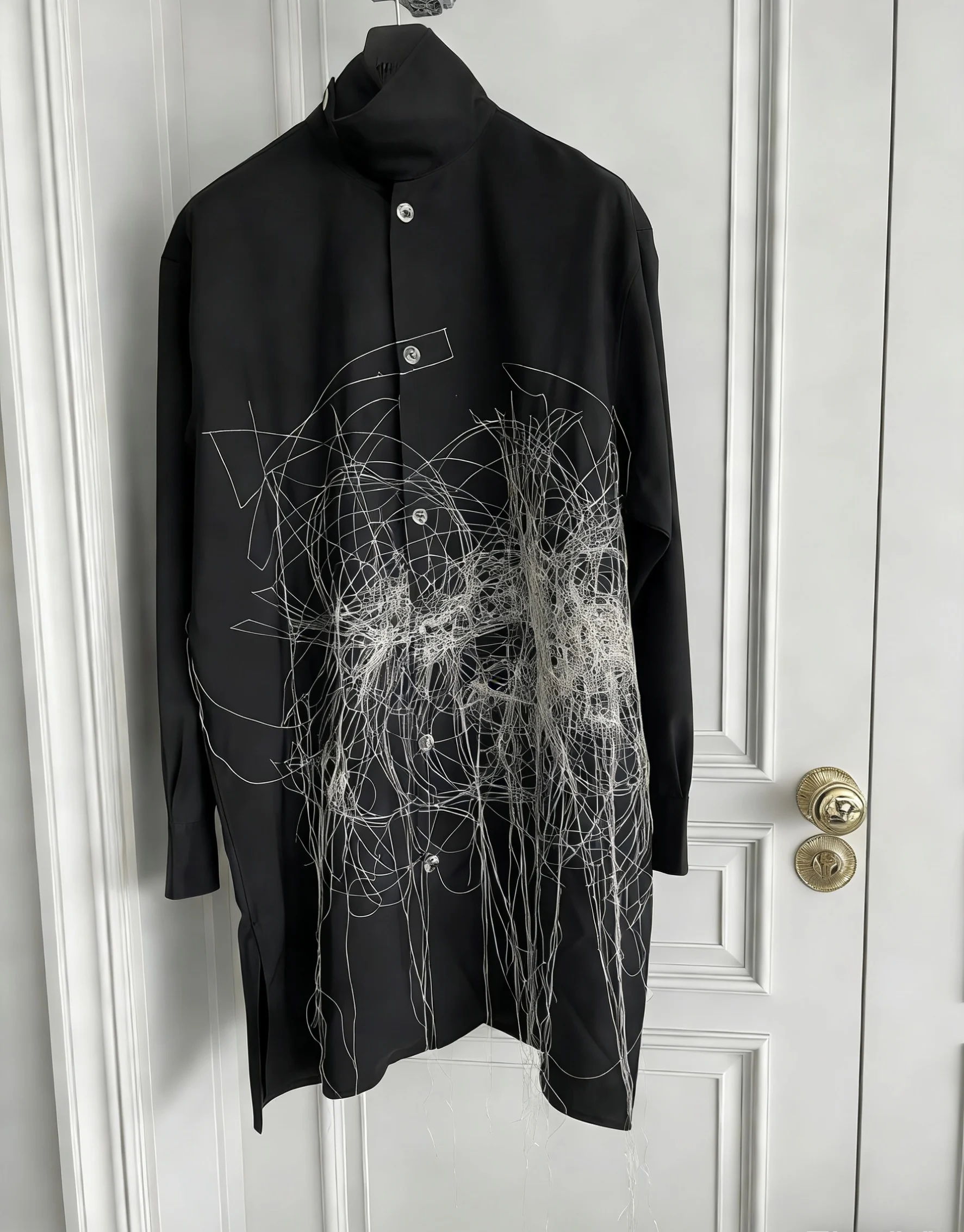 

TOP-YAMAMOTO, шерстяная рубашка с трехмерной вышивкой оригинального дизайна, твидовая рубашка, тяжелая промышленность, чистая ручная работа