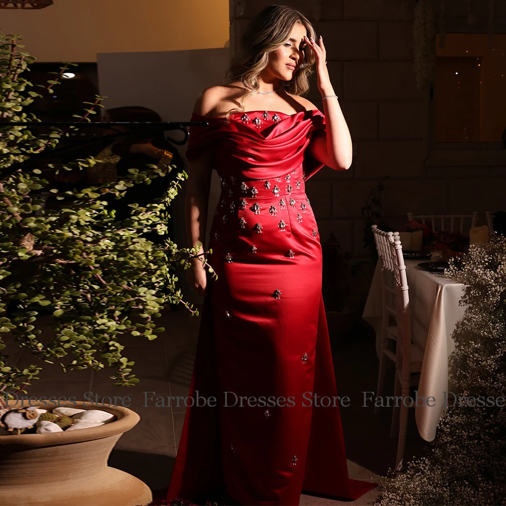 絶妙な特別な日のドレス 	   サテン シース バレンタインデー ドレス バーガンディ オフショルダー ドレープ ラインストーン プロムドレス