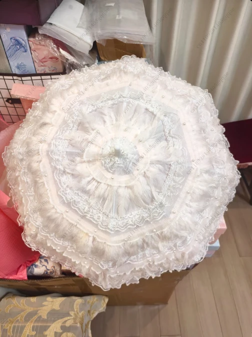 

Зонт ручной работы в стиле Лолиты в готическом стиле с темными перьями и кружевной отделкой, зонтик для свадебной фотографии