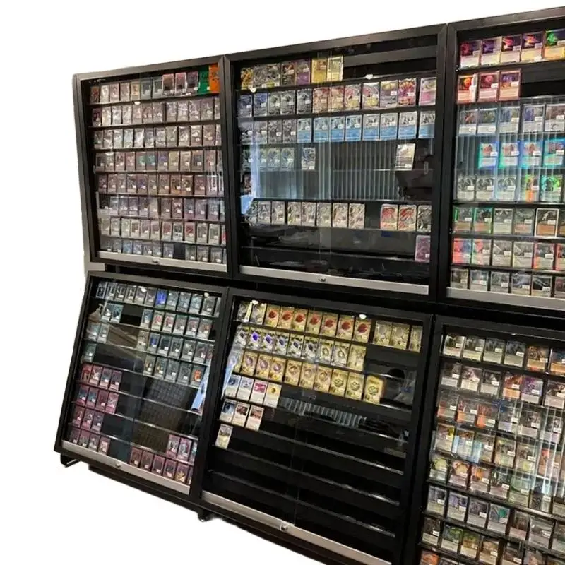 custom.Lockable Fashion Card Glass Display Racks with Adjustable Acrylic Shelf with Solid Metal Frame