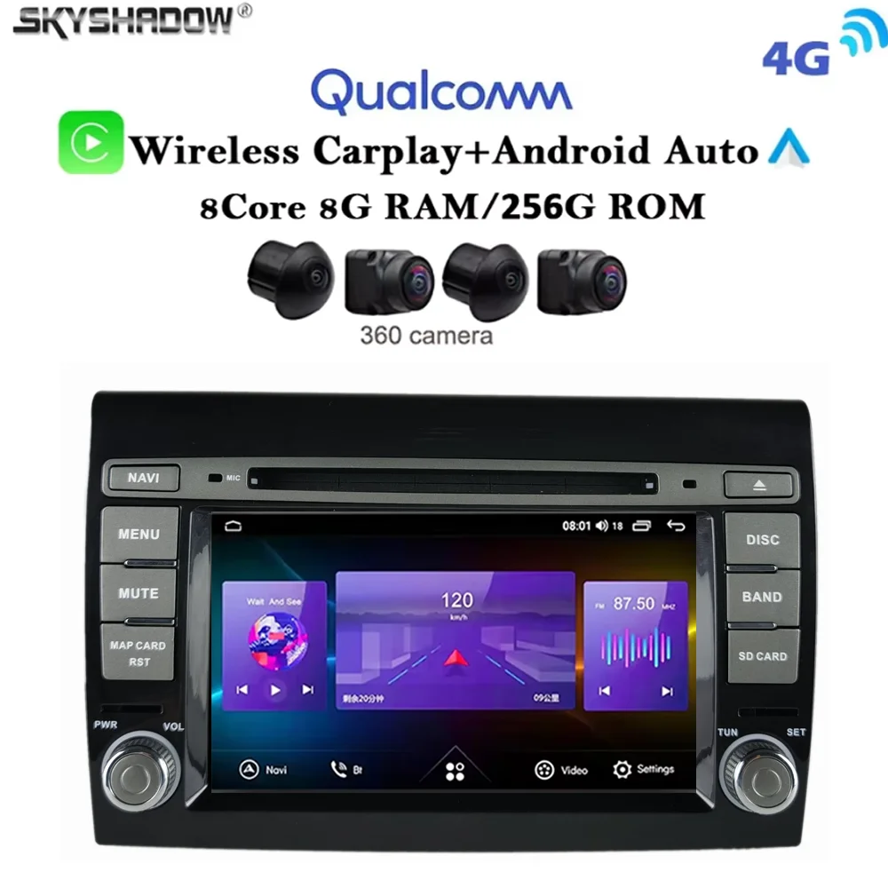 Carplay Auto Android 13,0 4G LTE IPS reproductor de DVD para coche GPS WIFI Bluetooth Radio para Fiat Bravo Ritmo 198 2007 2008 2009 2010-2016
