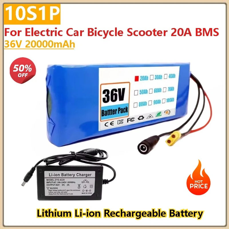 

High Capacity 10S1P 36V 20000mAh Battery Pack 18650 Rechargeable Battery For Electric Car Bicycle Scooter 20A BMS