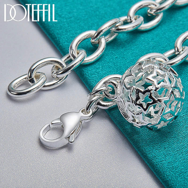 DOTEFFIL 925 Sterling Silver Hollow Ball Necklace Bracelet Set For Women Wedding Engagement Party Fashion Charm Jewelry